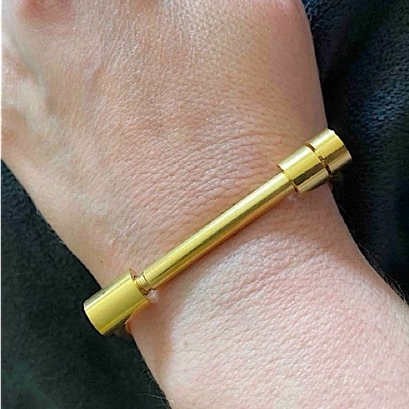 Gold Plated Bar Screw Bangle Bracelet - Picture 2 of 12